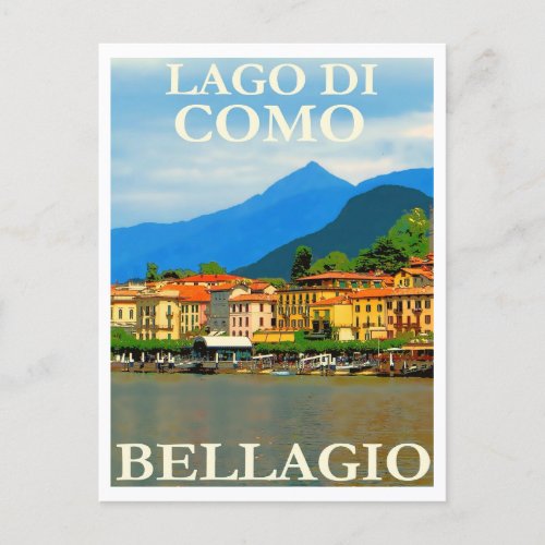 Lake di Como Bellagio Italy Retro Travel Postcard