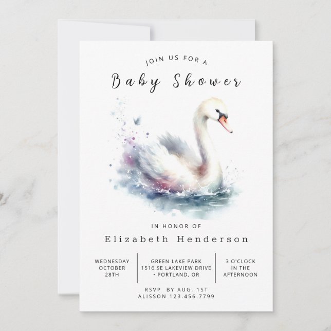 Lake Digital Swan Baby Shower Invitation (Front)