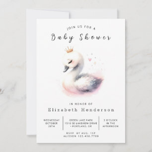 Lake Digital Swan Baby Shower Invitation