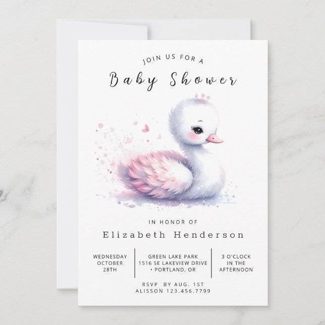 Lake Digital Swan Baby Shower Invitation (Front)