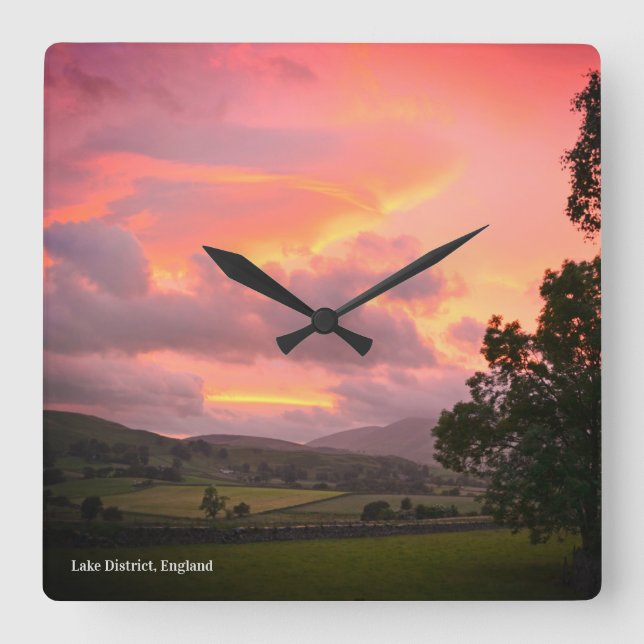Lake District England Sunset Square Wall Clock (Front)