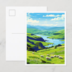 Lake District England Travel Vintage illustration Postcard