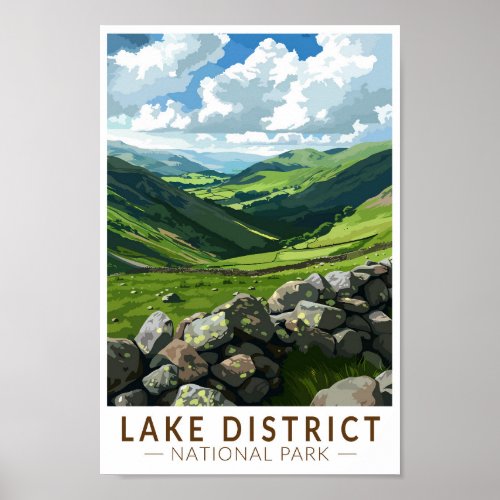 Lake District National Park Travel Art Vintage Poster