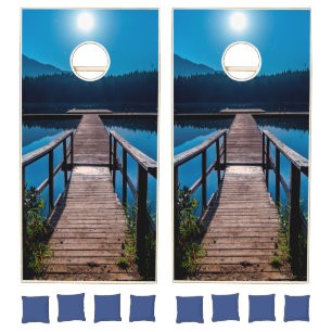 Lake Dock in the Mountains Cornhole Set