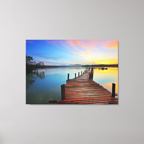 Lake Dock Pier Sunrise Canvas Print