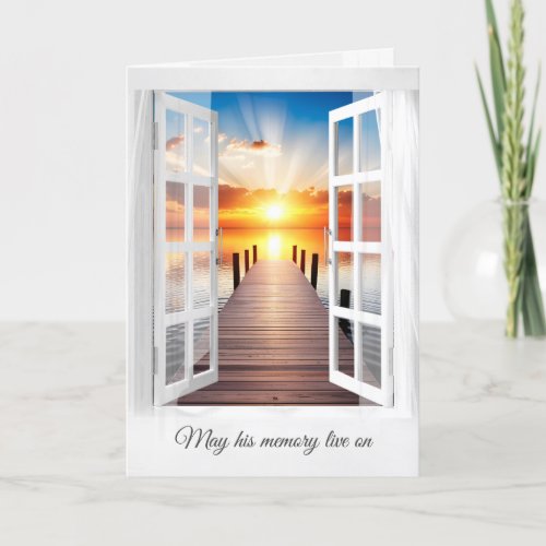 Lake Dock Sunrise In Window Sympathy Card