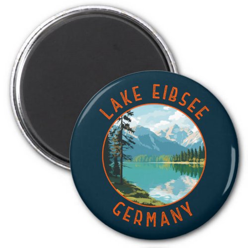 Lake Eibsee Germany Retro Distressed Circle Magnet