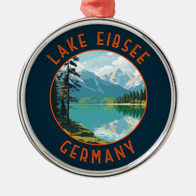 Lake Eibsee Germany Retro Distressed Circle Metal Ornament (Front)