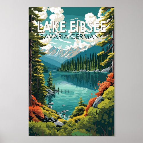 Lake Eibsee Germany Travel Art Vintage Poster