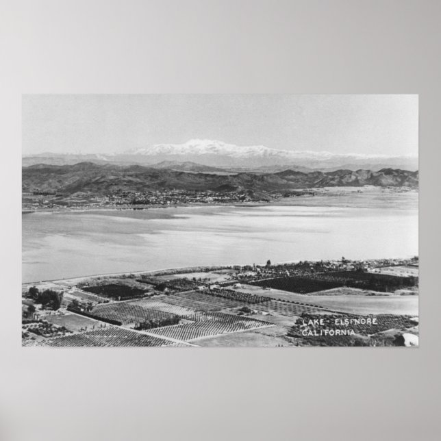Lake Elsinore, CA Aerial Town and Lake View Poster (Front)