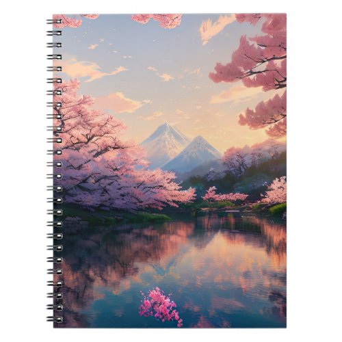 Lake Embraced by Cherry Blossom Trees Notebook