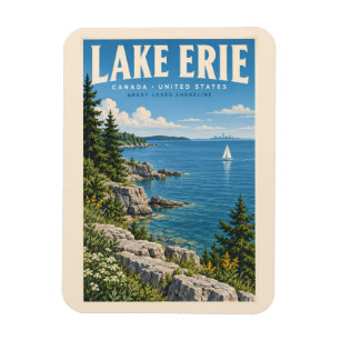 Lake Erie Illustration Travel Art Vintage Magnet