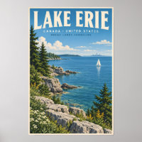 Lake Erie Illustration Travel Art Vintage