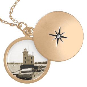 Lake Erie Lighthouse Gold Plated Necklace