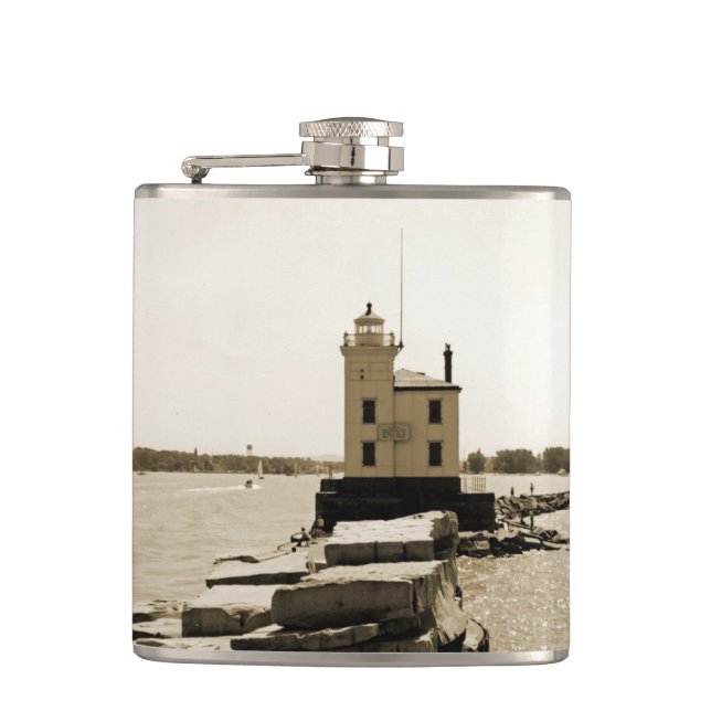 Lake Erie Lighthouse Hip Flask (Front)