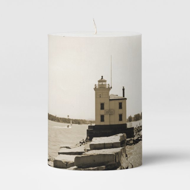 Lake Erie Lighthouse Pillar Candle (Front)