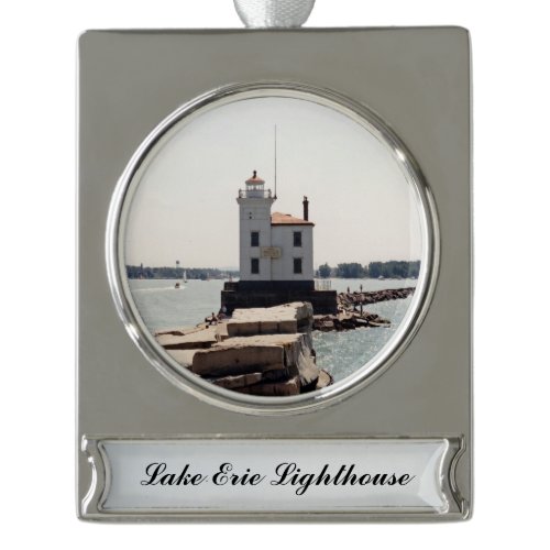 Lake Erie Lighthouse Silver Plated Banner Ornament
