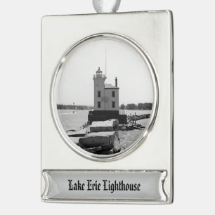 Lake Erie Lighthouse Silver Plated Banner Ornament