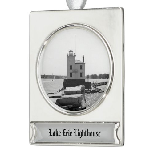 Lake Erie Lighthouse Silver Plated Banner Ornament