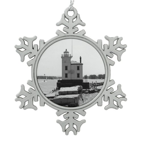 Lake Erie Lighthouse Snowflake Pewter Christmas Ornament