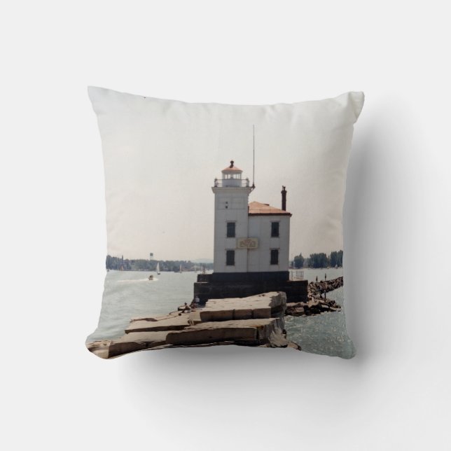 Lake Erie Lighthouse Throw Pillow (Front)