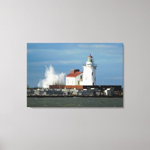 Lake Erie Lighthouse with Wave Canvas Print