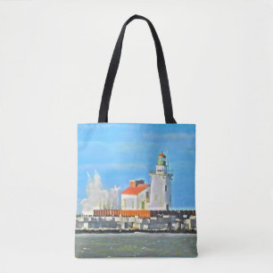 Lake Erie Lighthouse with Wave Tote Bag