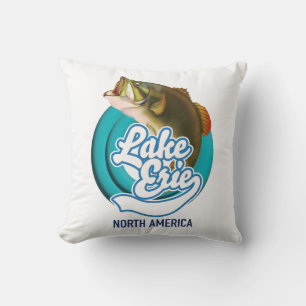 Lake Erie North America fishing logo Throw Pillow