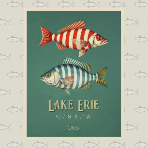 Lake Erie Ohio striped fish Postcard