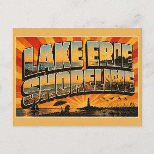 Lake Erie Shoreline Ohio Great Lake Lighthouse Art Postcard