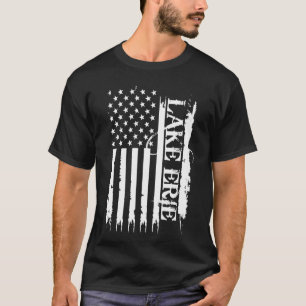 Lake Erie United States Distressed w US Flag T-Shirt