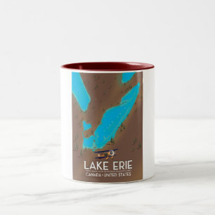 Lake Erie, USA lake Map travel poster Two-Tone Coffee Mug