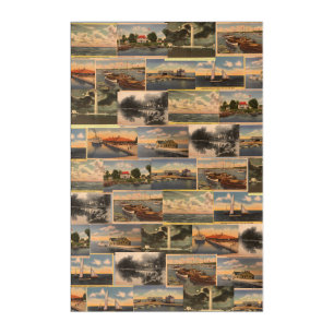 Lake Erie Vintage Postcard Collage Wall Art