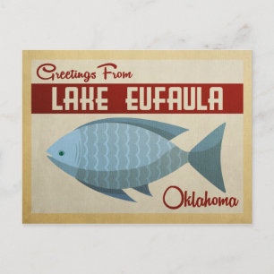 Lake Eufaula Oklahoma Blue Fish Vintage Travel Postcard