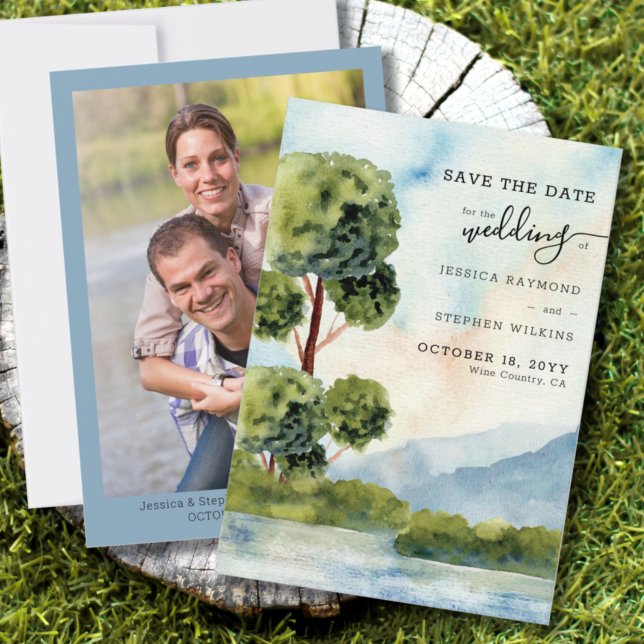 Lake Evergreen Watercolor and Vertical Photo Save The Date (Creator Uploaded)