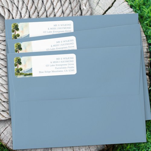Lake Evergreen Watercolor Dusty Blue Address Label