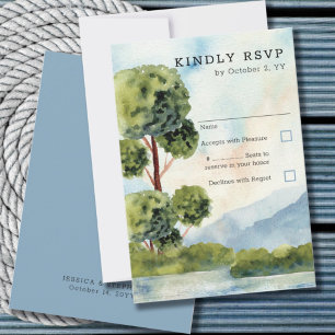 Lake Evergreen Watercolor Dusty Blue Vertical RSVP