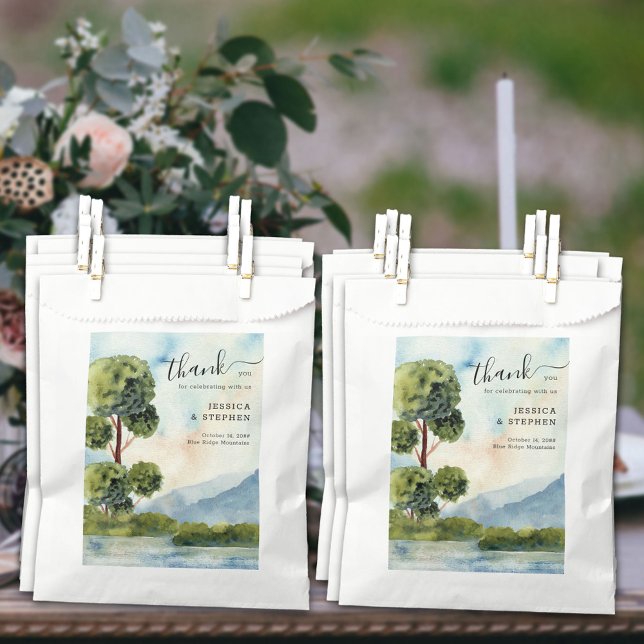 Lake Evergreen Watercolor Dusty Blue Wedding Favor Bag (Creator Uploaded)