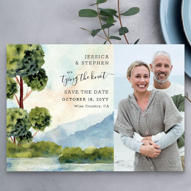 Lake Evergreen Watercolor Photo Save The Date (Photo Save the Date card from my Lake Evergreen wedding collection)
