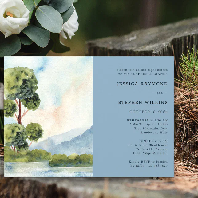 Lake Evergreen Watercolor Wedding Rehearsal Dinner Invitation | Zazzle