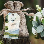 Lake Evergreen Watercolor Wedding Thank You Gift Tags<br><div class="desc">Lake Evergreen watercolor wedding gift tags with idyllic scenic landscape. The template is set up to add the bride and groom names and wedding date. Watercolor country scenery with evergreen trees and greenery, blue mountains and a still lake under a clear blue sky. The design is in shades of dusty...</div>
