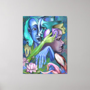 Lake Faces Canvas Print Cubism Style - Painting