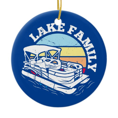 Lake Family Boating Weekend Summer Pontoon Boat Ceramic Ornament