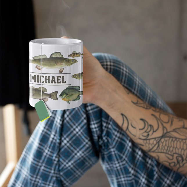 Lake Fish Up North Cute Fisherman Personalized Coffee Mug (Freshwater Fish Customized Name Mug)