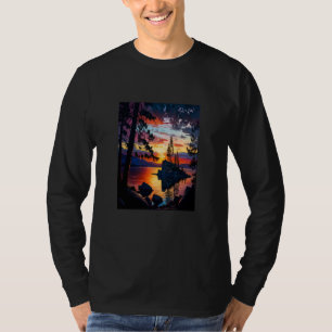 Lake Fishing Adventure Lake Tahoe Landscape Painti T-Shirt