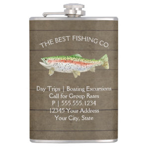 Lake Fishing Business Rainbow Trout Rustic Wood Flask