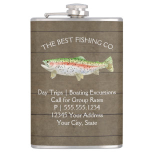 Lake Fishing Business Rainbow Trout Rustic Wood Flask