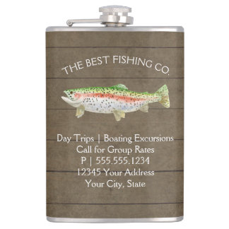 Lake Fishing Business Rainbow Trout Rustic Wood Flask
