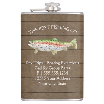 Lake Fishing Business Rainbow Trout Rustic Wood Flask by EverythingBusiness at Zazzle