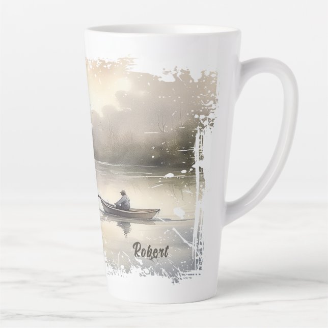 Lake Fishing Distressed  Latte Mug (Right)